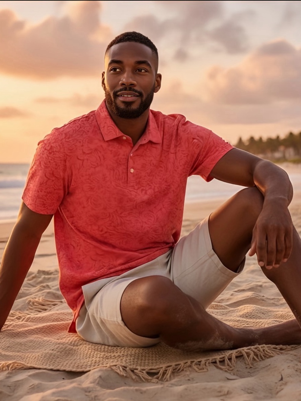 🌺 Crémeux Performance Polo Shirt Men’s XL Coral Red Floral Tonal Pattern